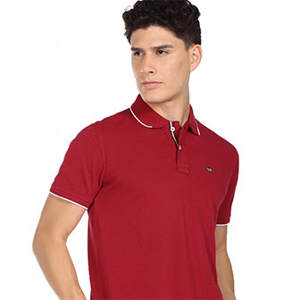 Men Red Tipped Compact Cotton Polo Shirt