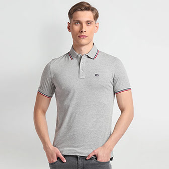 Striped Collar Solid Polo Shirt