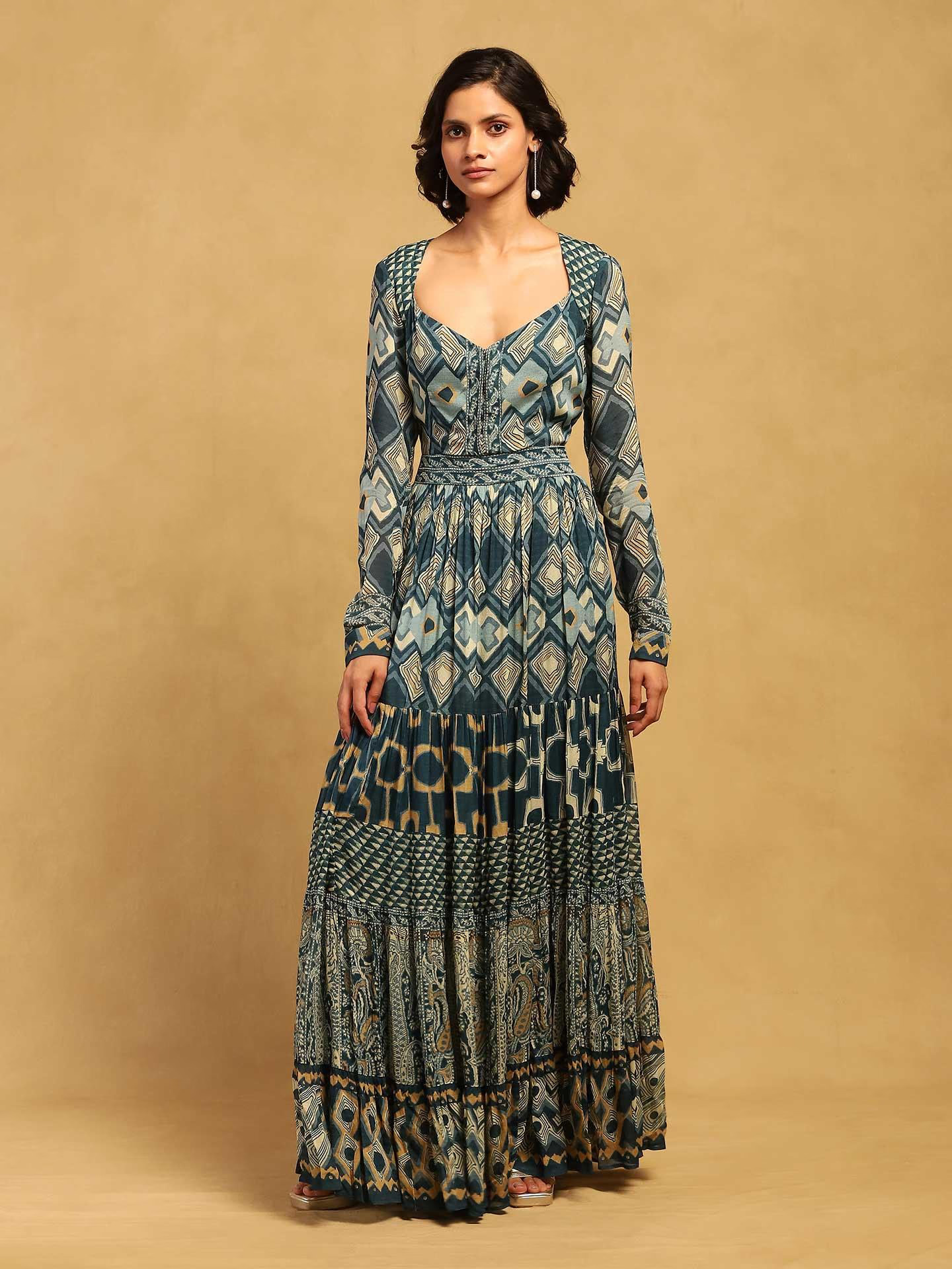 Blue Meraki Border Maxi Dress