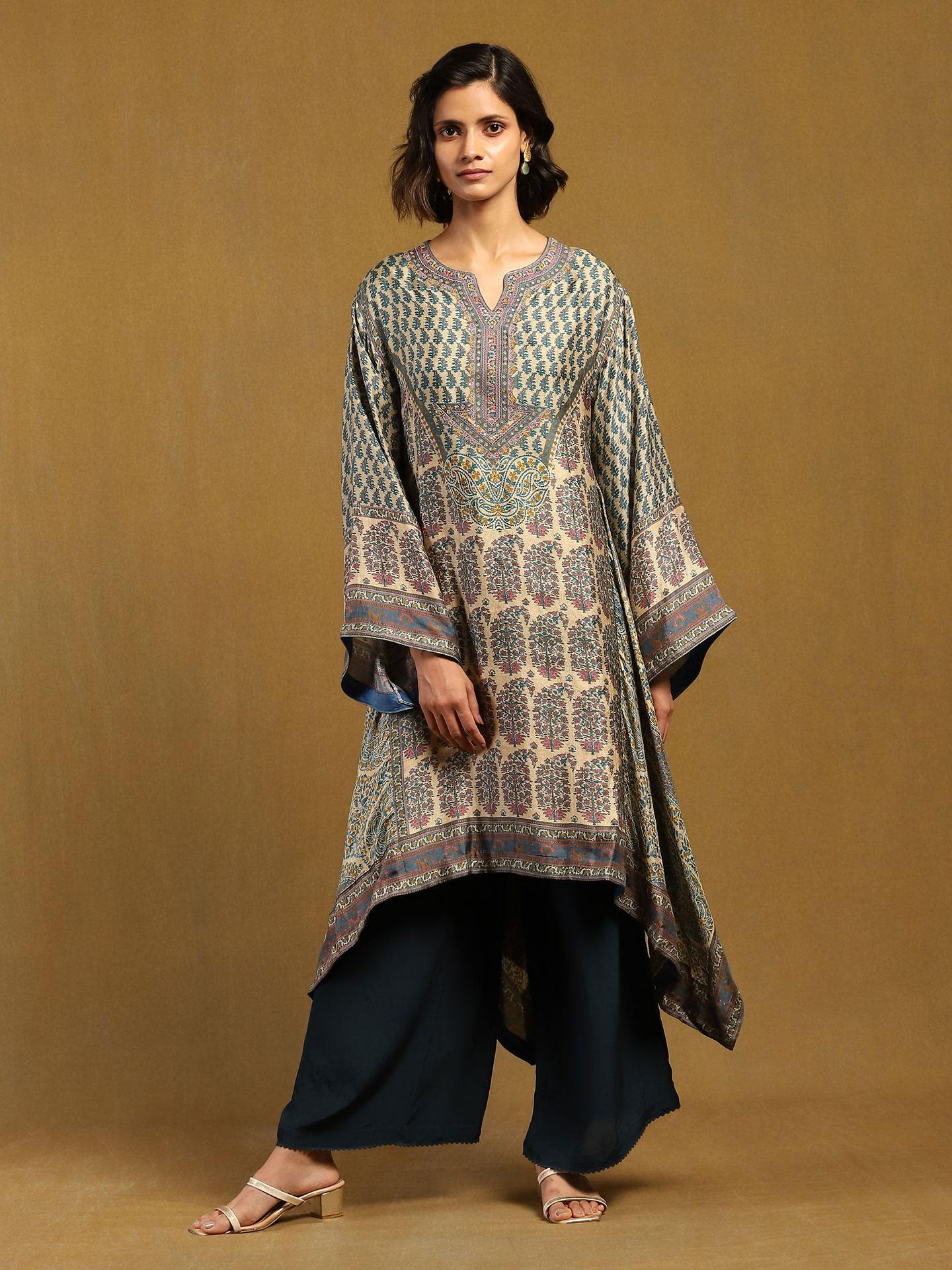 Beige & Tapestry Blue Keya Kurti