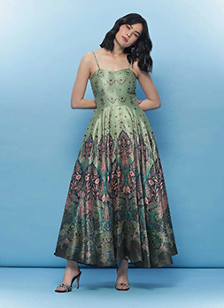 Green Floral Print Long Dress