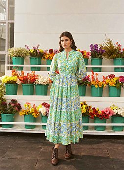 Green Botanic Print Long Dress