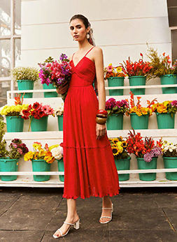 Red Solid Long Dress