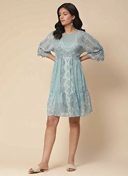 Blue Paisley Print Short Dress