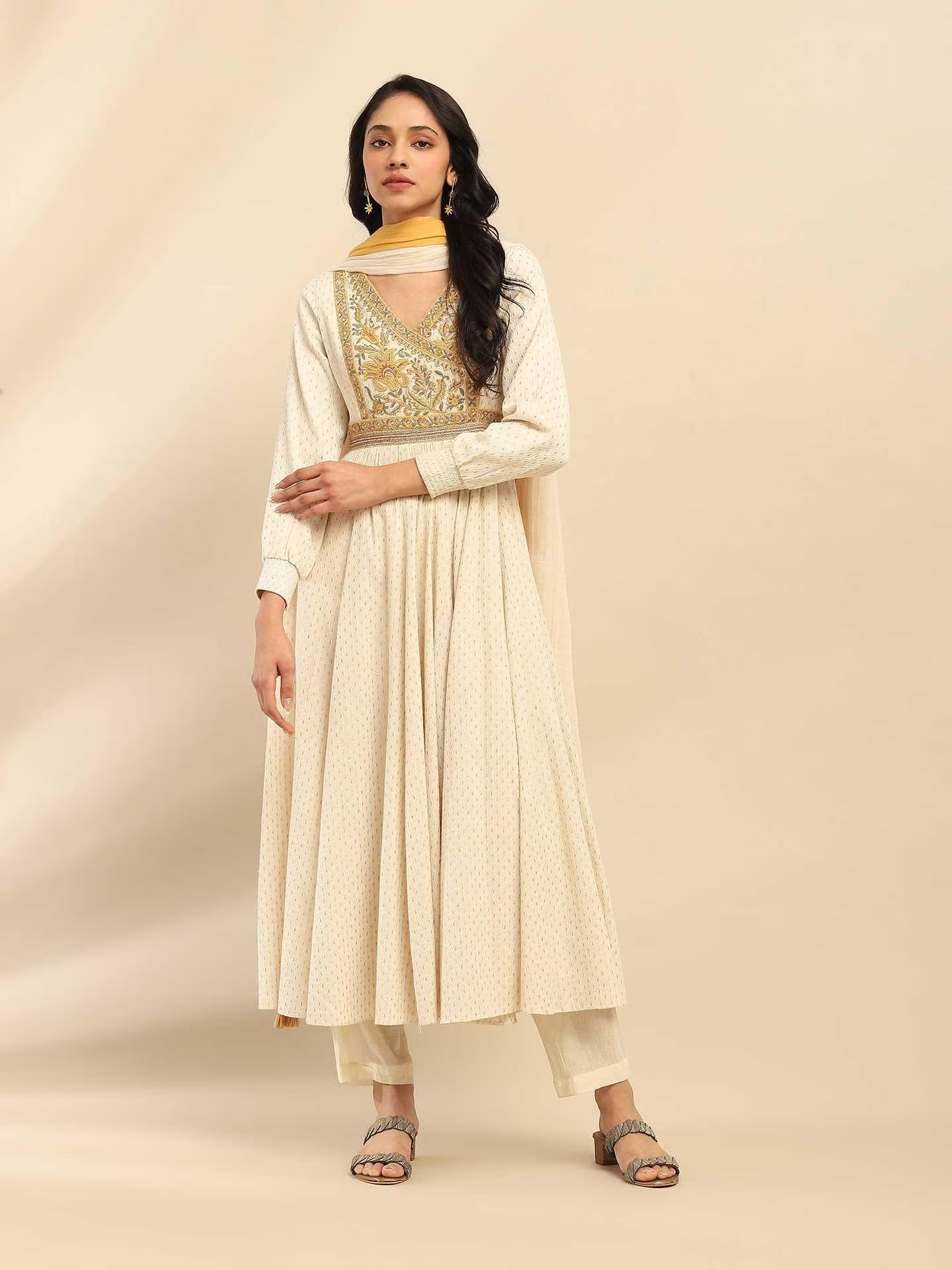 Off White Sadira Anarkali Suit Set