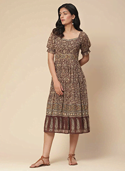 Brown Paisley Print Long Dress