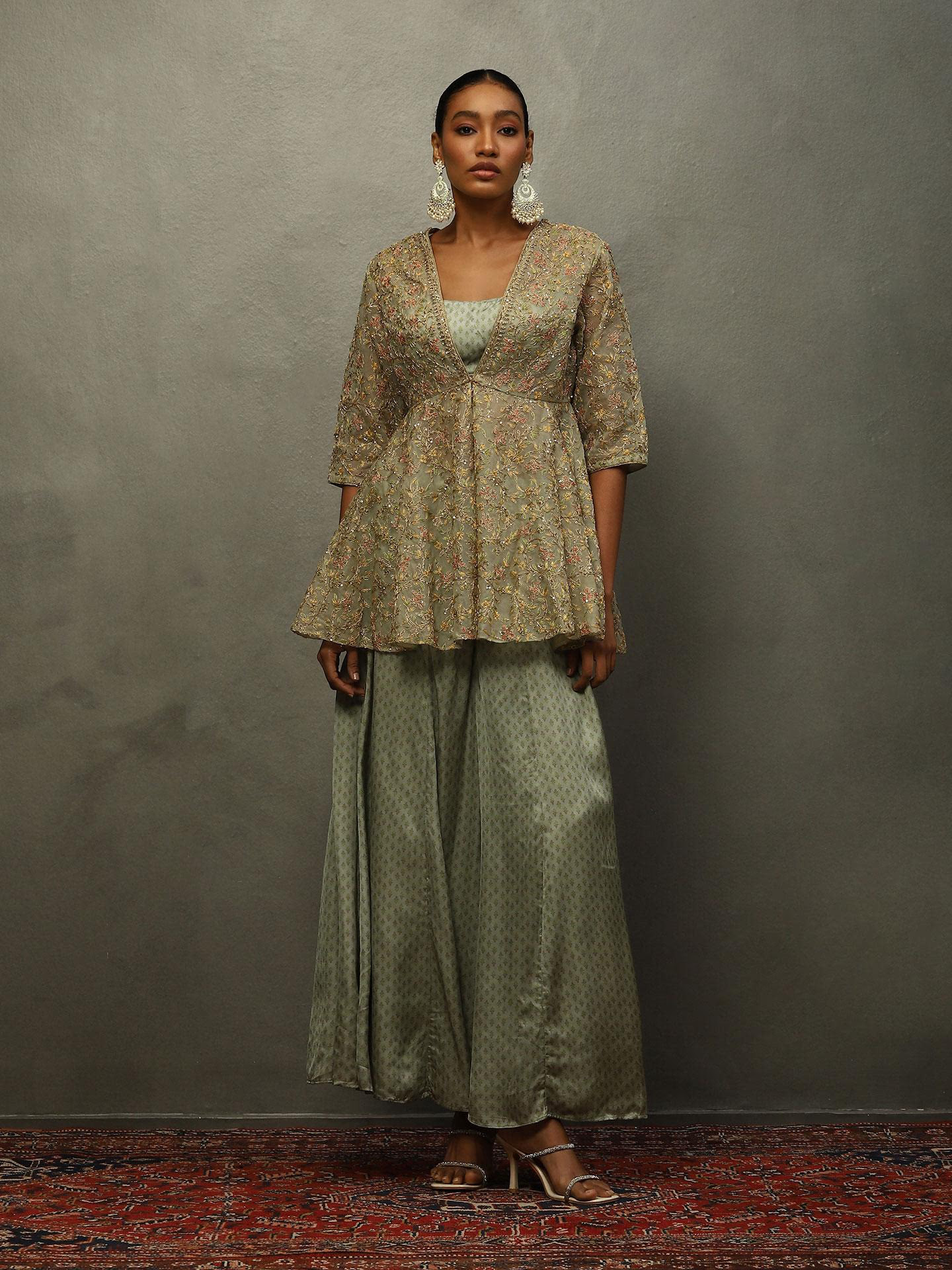 Sage Green & Multi Adheera Ensemble