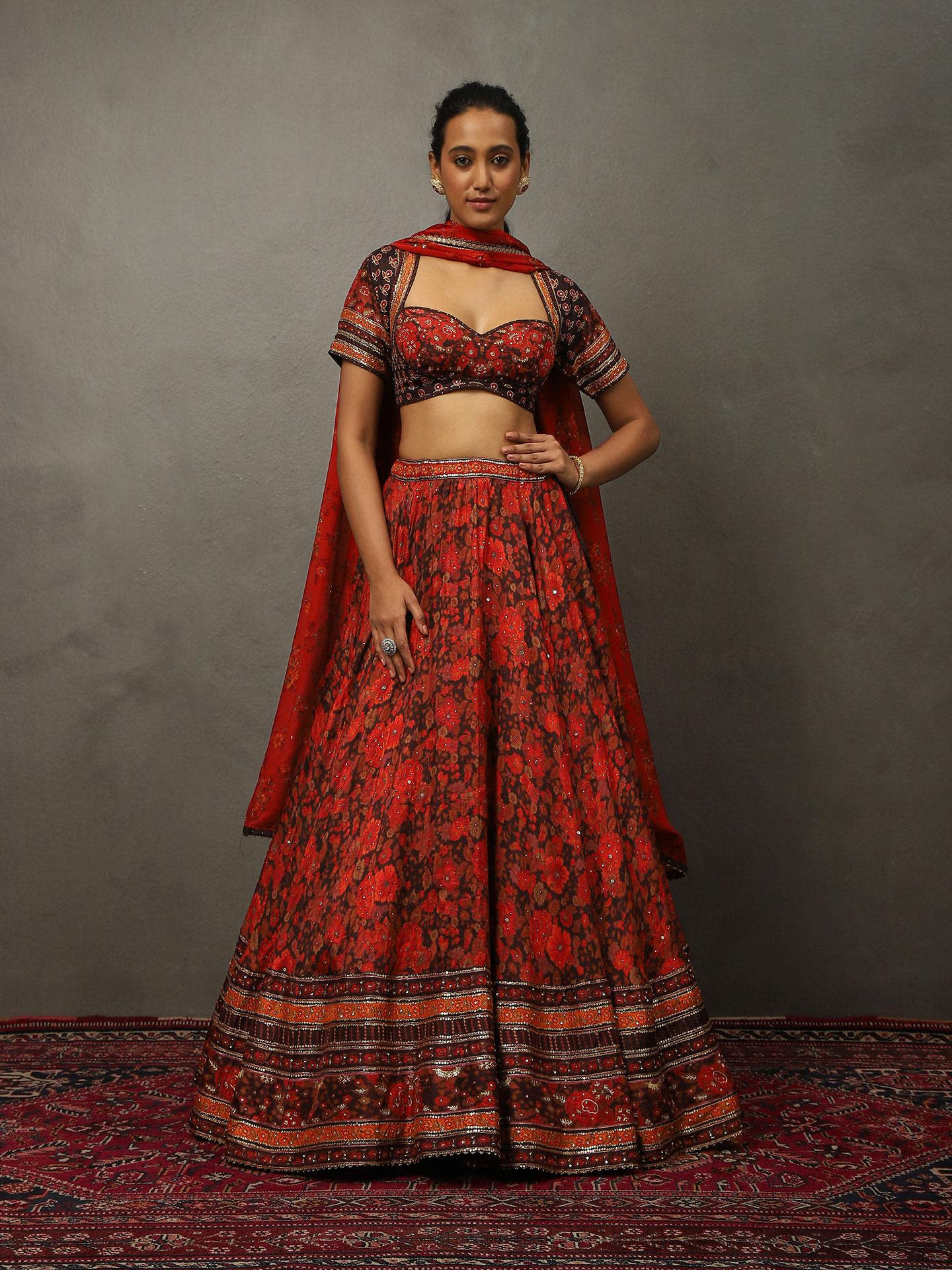 Wine Salsa Red Camilee Lehenga Set