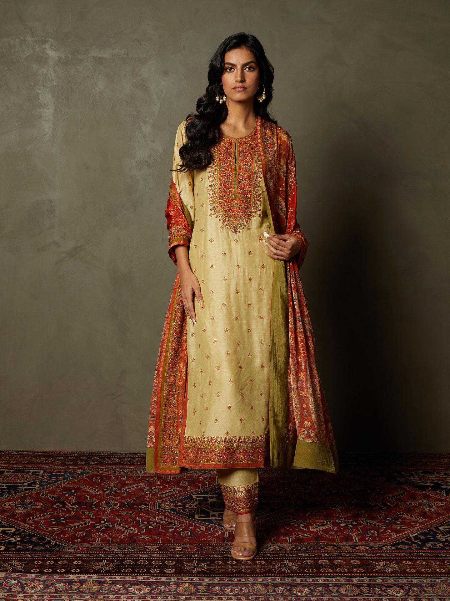 Beige & Multi Nisanga Suit Set