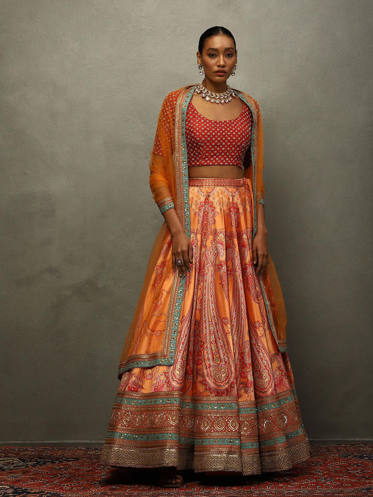 Pepper Orange & Red Rukmini Lehenga Set