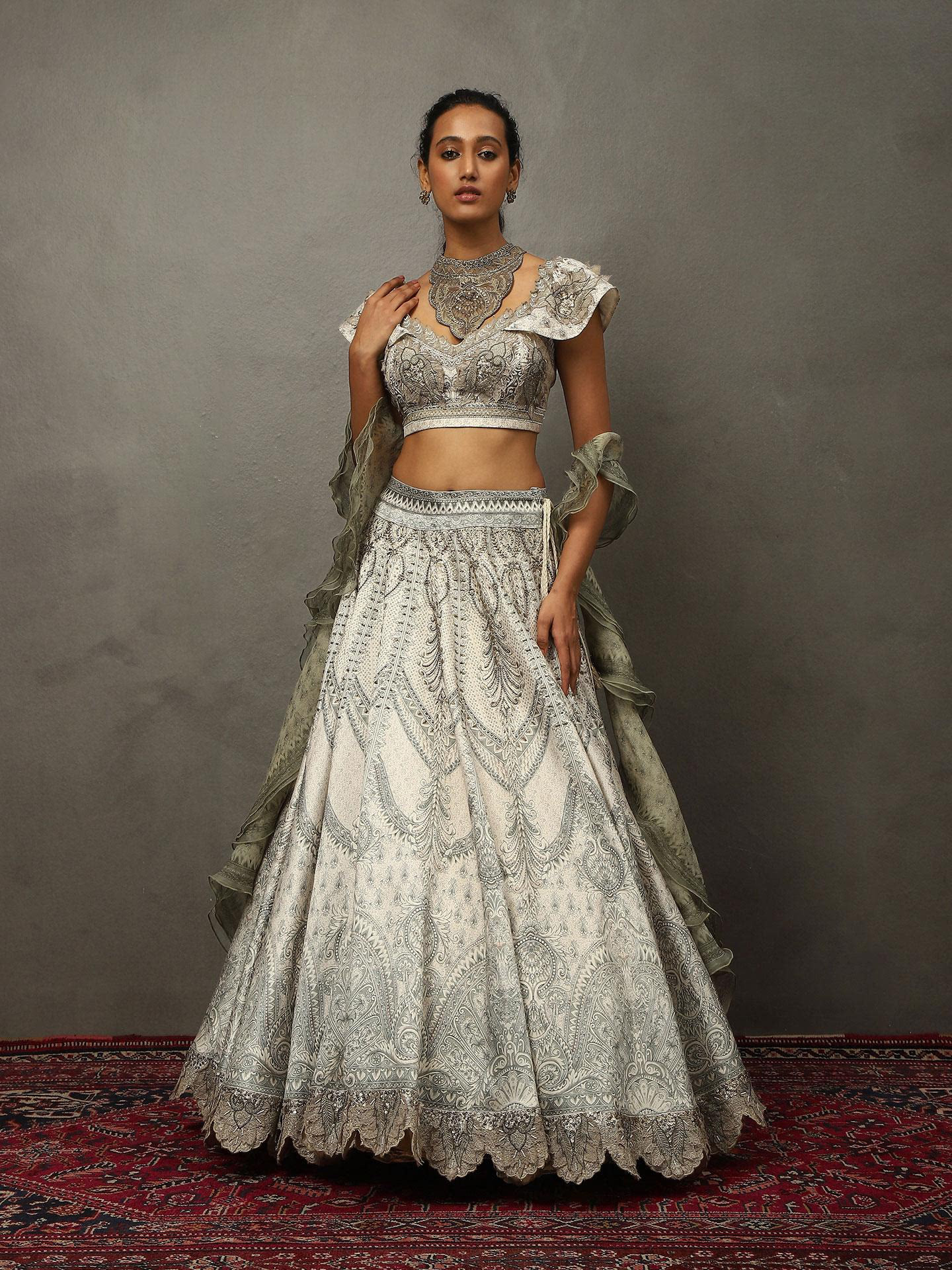 Grey & Off White Vedam Lehenga Set