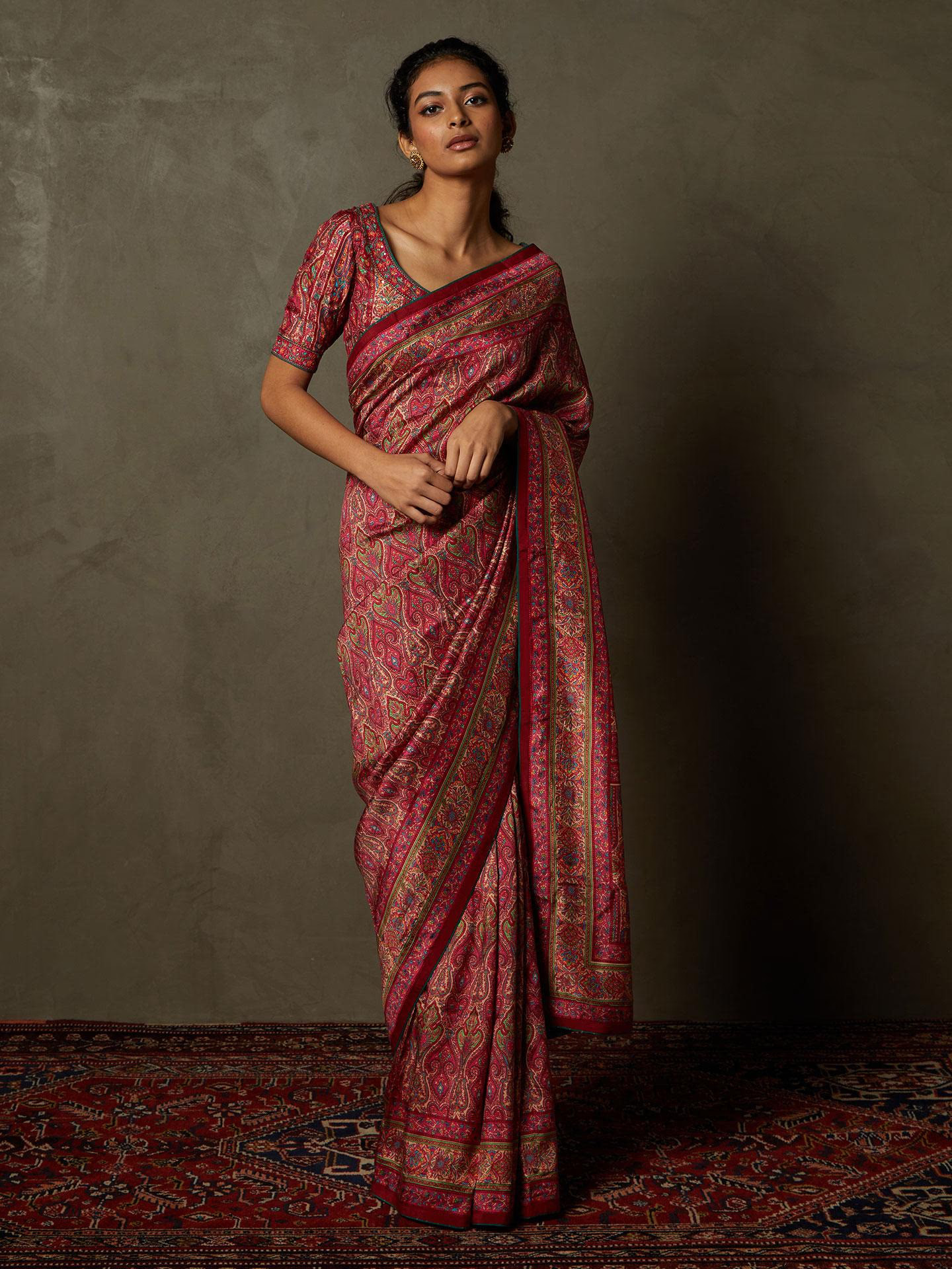 Pink & Beige Shereen Saree With Unstitched Blouse