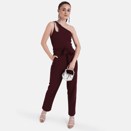 One Shoulder Jumpsuit With Swaroski Chain