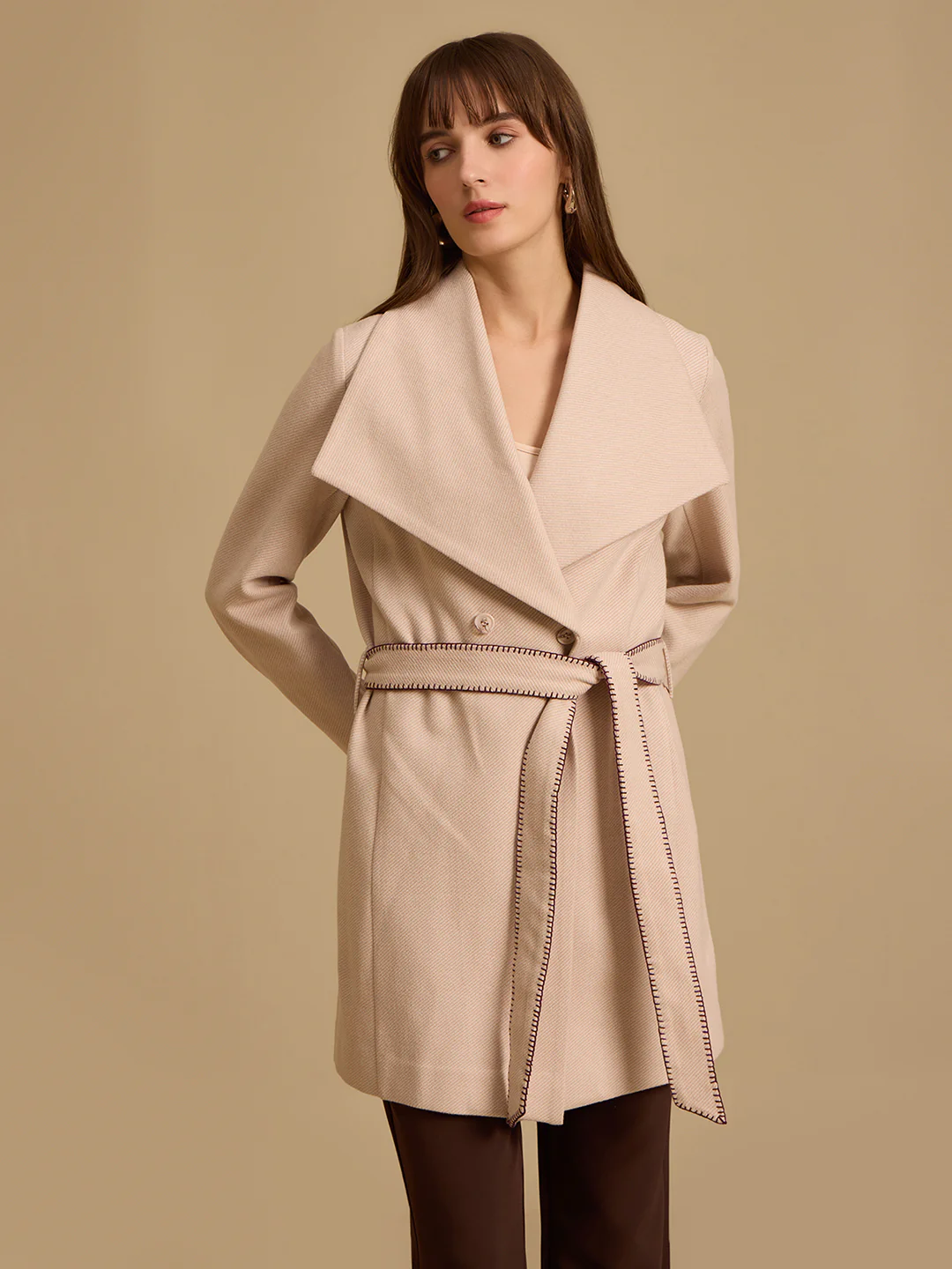 TWILL FELT OVERCOAT WITH BELT