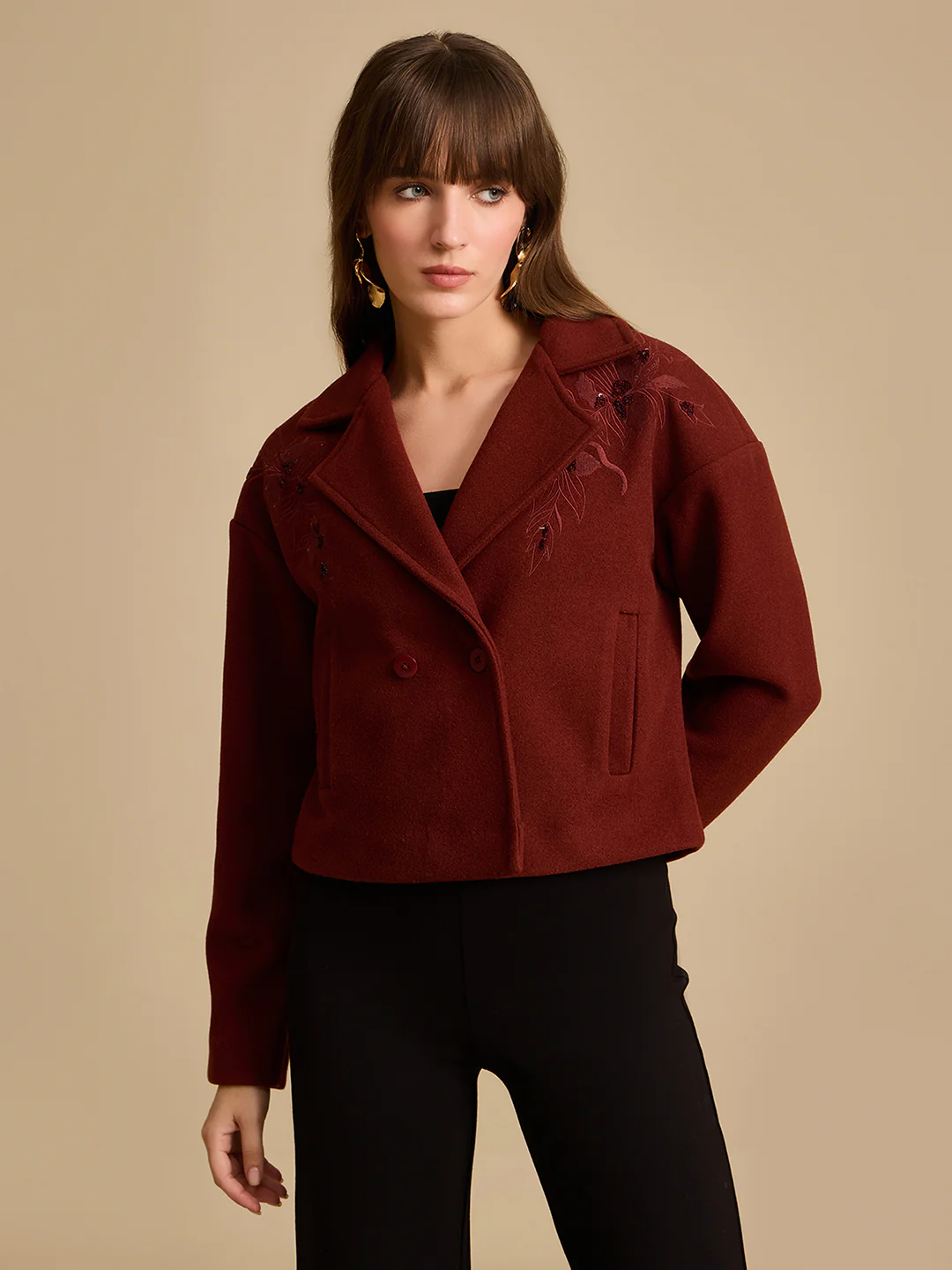 TONAL EMBROIDERY FELT JACKET