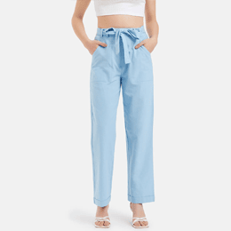 Evana Linen Blend Blue Trousers