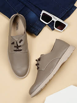 Men's Beige Solid Lace-Up Casual Shoes