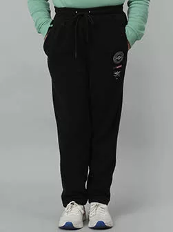 Girls Black Solid Drawstring Track Pant