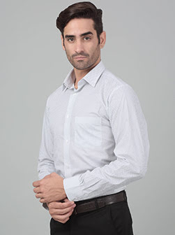 Men's White Printed Full Sleeves Formal Shirt