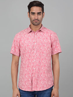 Men's Pink Printed Half Sleeves Casual Shirt