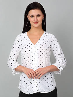 Women's Off White Polka Dot Printed Casual Top