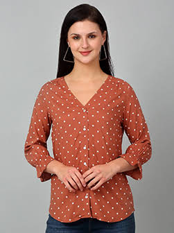 Women's Brown Polka Dot Printed Casual Top