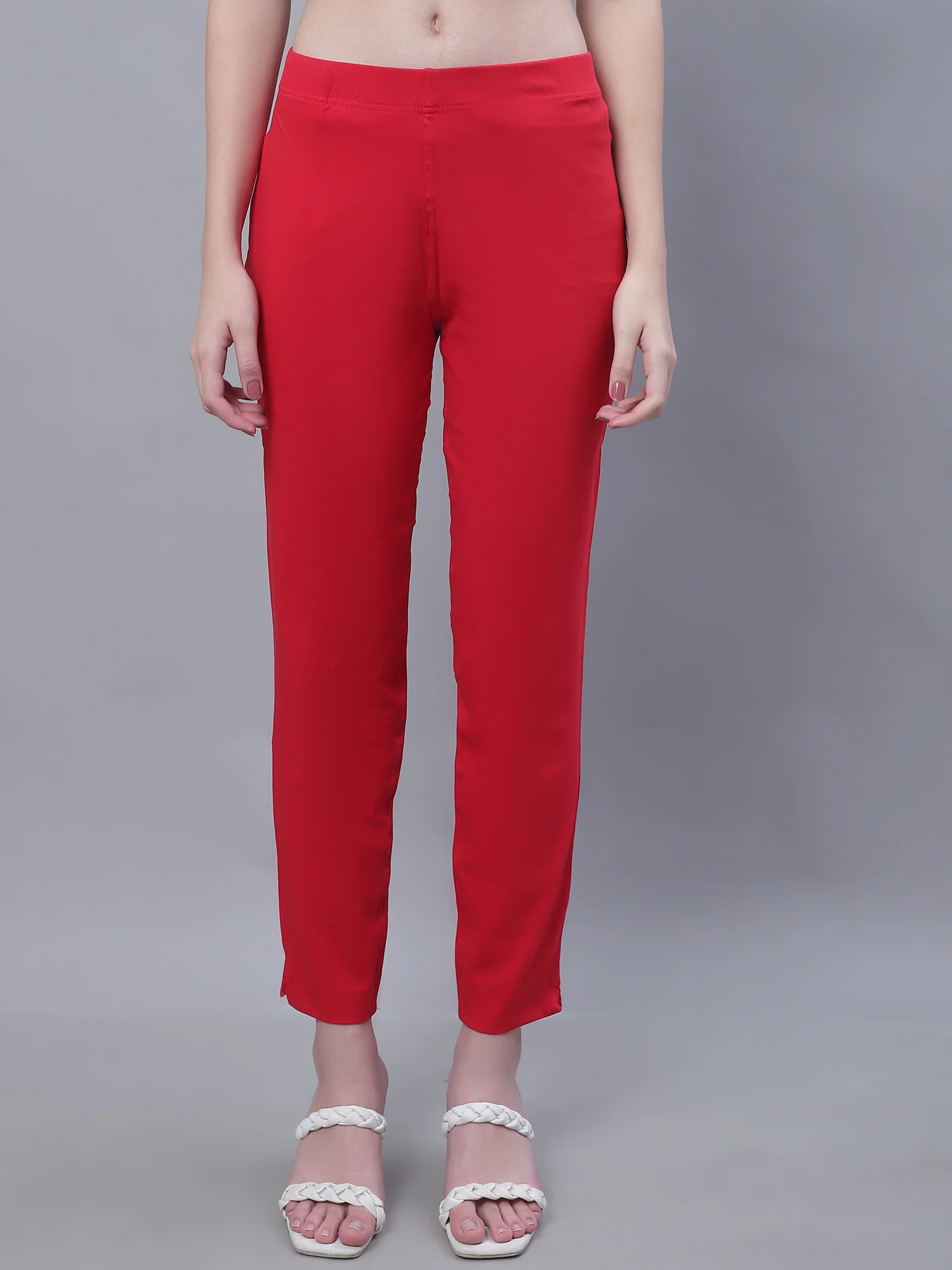 Women Solid Red Kurti Pant