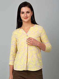 Women's Yellow Abstract Printed Casual Top