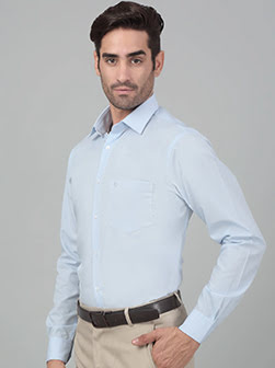 Men's Sky Blue Solid Full Sleeves Formal Shirt