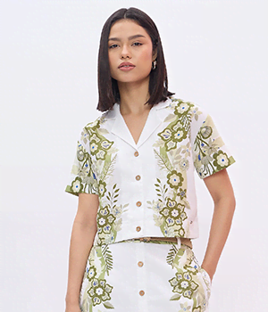 Women White Printed Notched Lapel Top