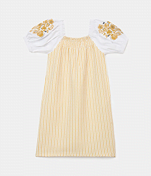 Yellow Printed Round Neck Dress