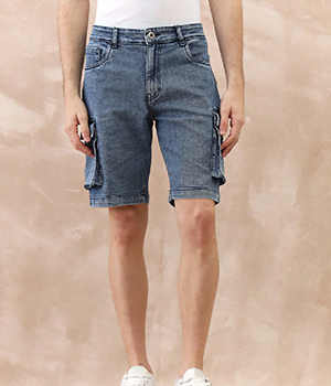 Men Blue Regular Fit Solid Shorts