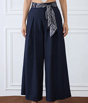 Women Blue Baggy Fit Solid Trouser