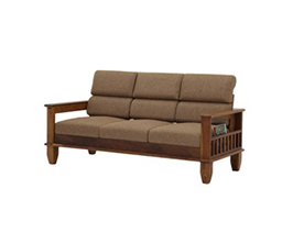 Royaloak Chola Sheesham Wood Three Seater Sofa With Brown Moulded Foam Cushions
