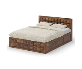 Royaloak Ashoka Queen Size Bed With Hydraulic Storage in Sheesham Wood