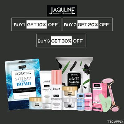 Jaquline Usa - Discover The Epic Glow With 'upto 30% Off' On Jaqulineusa Range | Buy1 Get 10 % Off, Buy2 Get 20 % Off , Buy3 Get 30%
