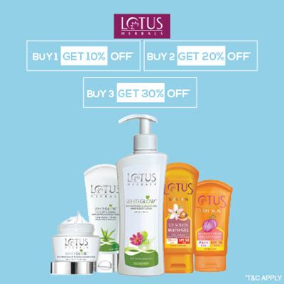 Lotus - Avail Knockout Deal Of The Month: Upto 30% Off On Lotus Bestsellers | Buy1 Get 10 % Off, Buy2 Get 20 % Off , Buy3 Get 30%