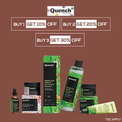 Quench - Go Green With An Outstanding Deal- Buy 2 & Get 10% Off, Buy 3 & Get 20% Off On Quench Cult Favourites | Buy1 Get 10 % Off, Buy2 Get 20 % Off , Buy3 Get 30%