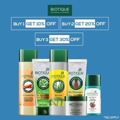 Biotique - Amp Up Your Skincare Routine With An Irreristible Deal Of 'upto 30% Off' On Biotique Essentials | Buy1 Get 10 % Off, Buy2 Get 20 % Off , Buy3 Get 30%