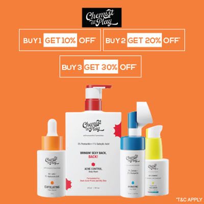 Chemist At Play - Treat Your Skin With Chemist @ Play Bestsellers Available At This Outstanding Deal Of Upto 30% Off | Buy1 Get 10 % Off, Buy2 Get 20 % Off , Buy3 Get 30%