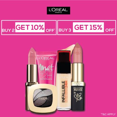 L'oreal- Get Glammed This Party Season With This Crazy Discount On L'oreal Must-haves-'buy 2 & Get 10% Off, Buy 3 & Get 15% Offf'